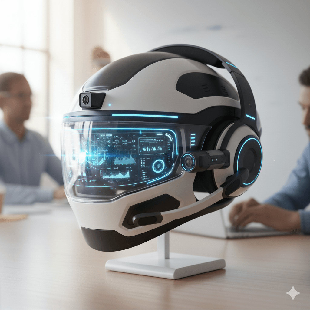 Industrial AR safety helmet with integrated display for complex mechanical operations