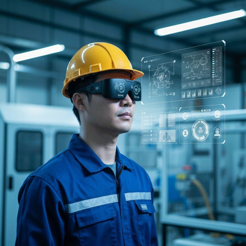 Industrial worker wearing enterprise AR glasses during a large-scale deployment program